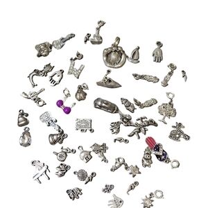 Silver Tone Charm Lot 50 Piece Bracelet Jewelry Making Charms
